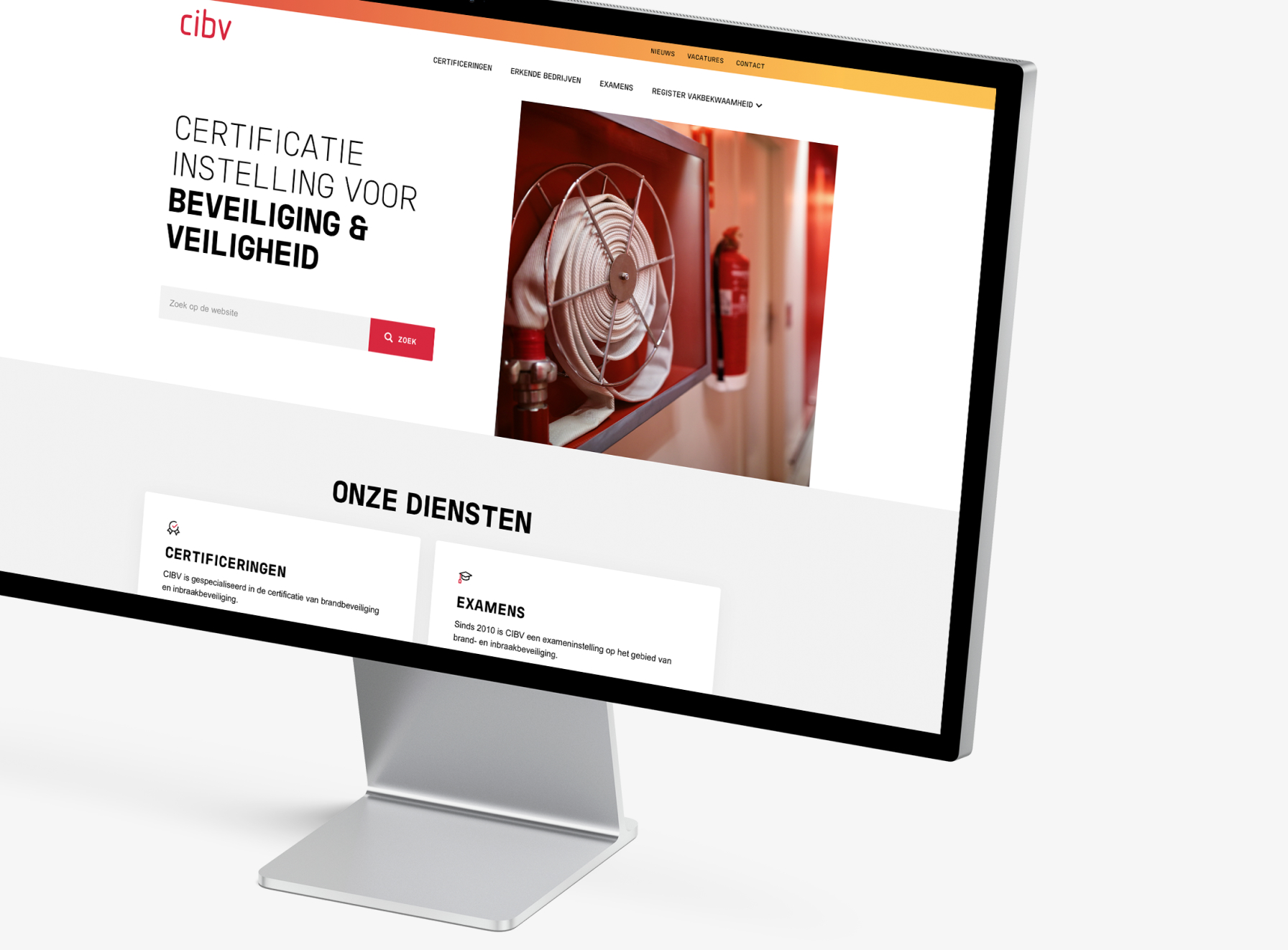 Mockup van de homepage van CIBV