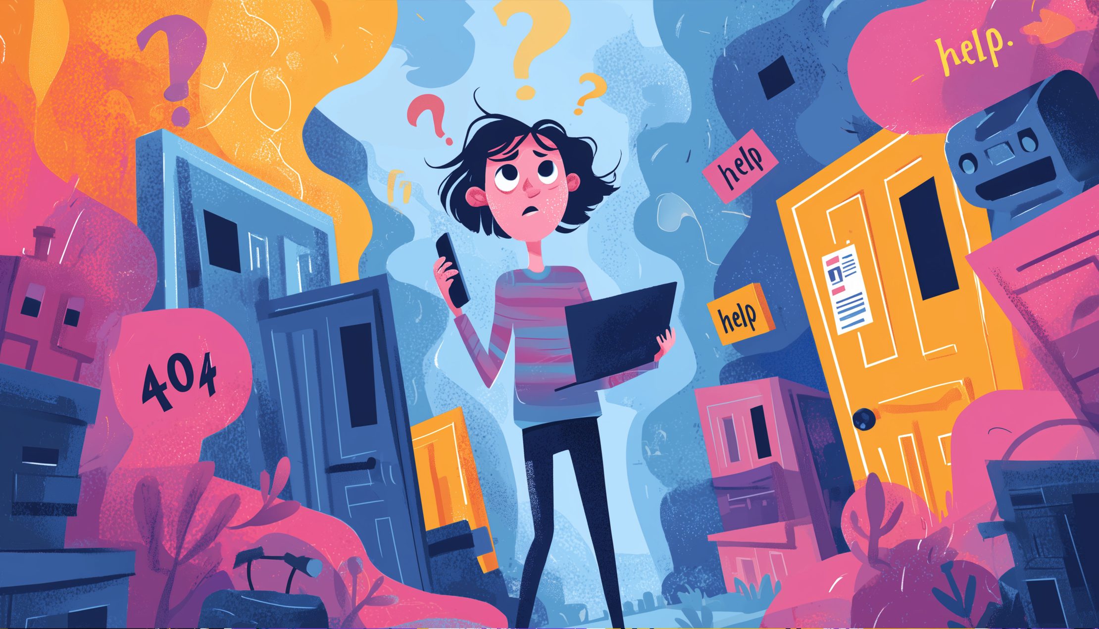 Een persoon in een drukke ruimte die vragend om zich heen kijkt waar zij heen moet.