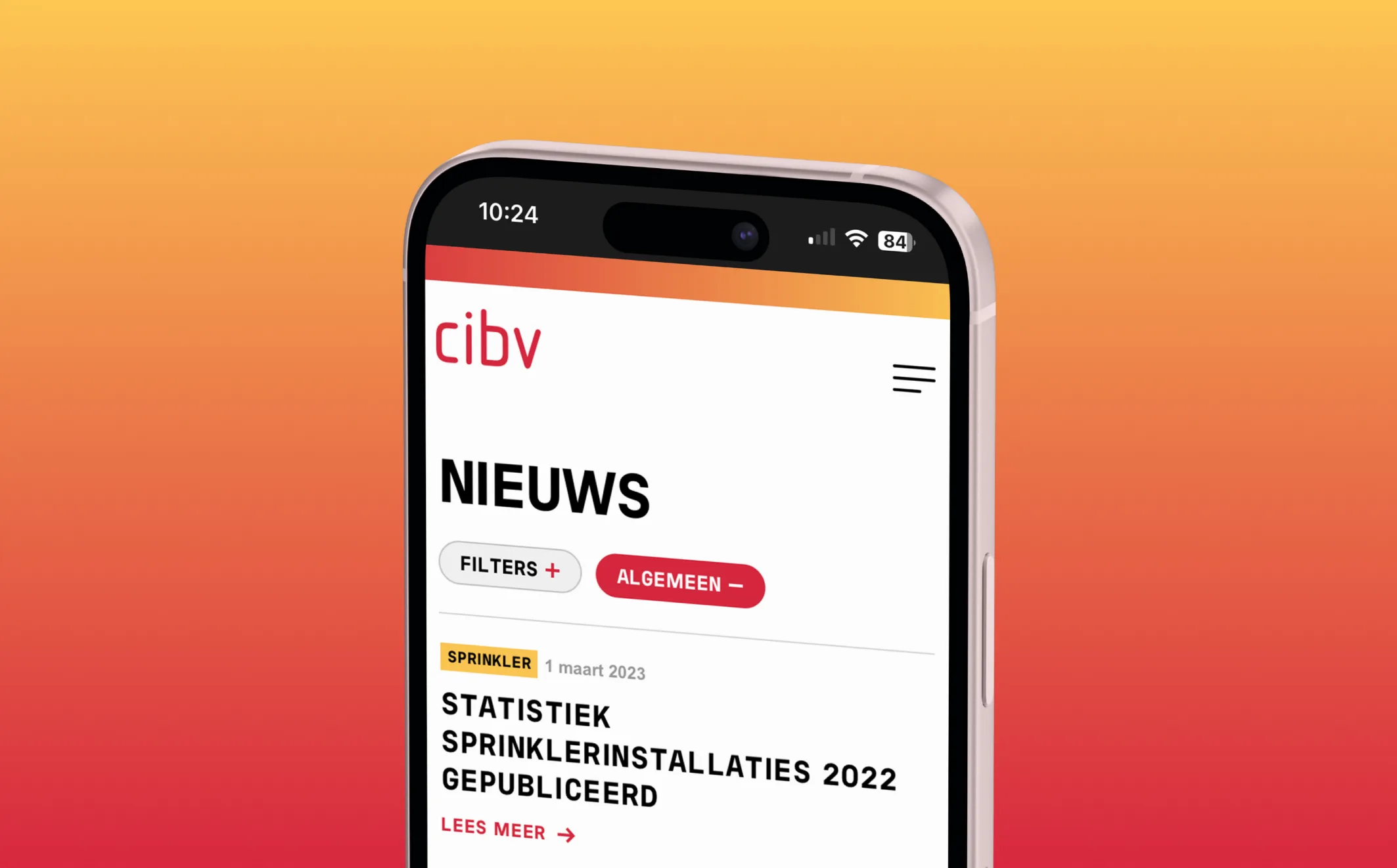 Mockup van de nieuwspagina op mobiel