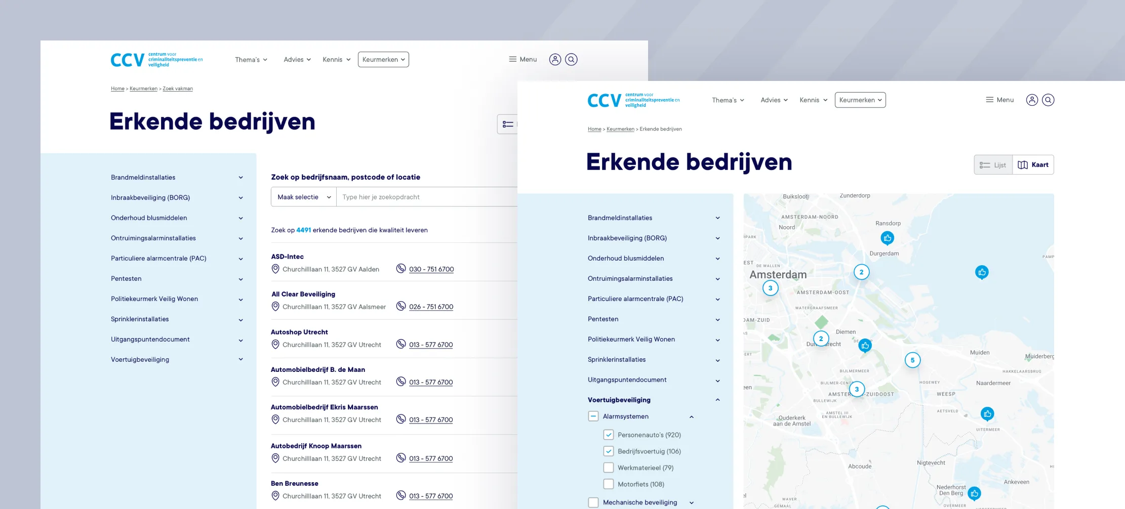 De keurmerkenkaart van het CCV met 2.500 bedrijven